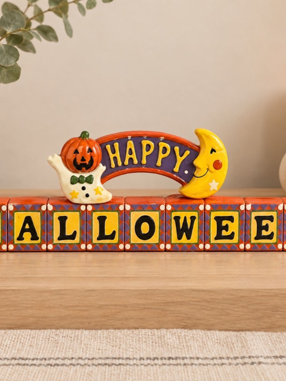 Halloween Blocks Ghost Pumpkin Moon Midwest Importers Cannon Falls Vintage